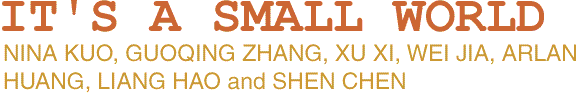 ITS A SMALL WORLDs: 
NINA KUO, GUOQING ZHANG, XU XI, WEI JIA, ARLAN HUANG, LIANG HAO and SHEN CHEN
